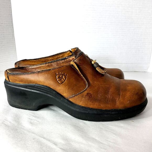 Ariat Brown Leather Clog with Tassels Women's size 9.5 Mendocino 93897 Mule Shoe - Picture 9 of 9